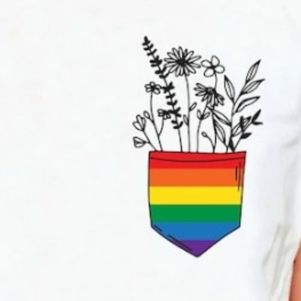 Pride Month Pocket Flowers T-Shirt, Bisexual Gay Lesbian Ally Floral Shirt - Picture 3 of 3